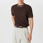 LinkMejor Mens Half-collar Solid Knitted pit-stripe Short Sleeve T-shirt