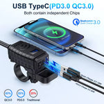 48W Motorcycle USB Charger QC3.0 & PD Fast Charge 3.0 Motorcycle USB USB Type C Phone Charger with Voltmeter and On/Off Switch
