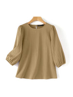 LinkMejor Women's Blouse Casual Lantern Sleeve Round Neck Shirt Plain Party Commute Pullover Tops