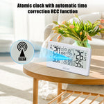 LinkMejor 8.5" LCD Screen Weather Station RCC Alarm Clock Digital Temperature Humidity Meter Weather Forecast Calendar Moon Phases Wireless Forecast Sensor