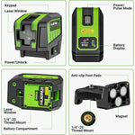 Huepar PL211G Laser Level Green Beam 2 Dots 2 Lines Self-Leveling Outdoor Pulse Mode Magnetic Mount Long Working Distance 98-164ft