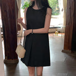 LinkMejor Women Crew Neck Sundress Knee Dresses Oversized Sleeveless Casual Solid Loose Midi Dresses