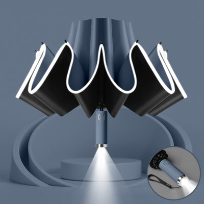 LinkMejor LED Light Travel Automatic Folding Reverse Umbrella 10 Ribs Reinforced Windproof UPF 50+ UV Protection Auto Open Close For Men and Women
