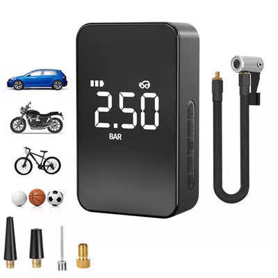 12V 140PSI 6000mAh Wireless Mini Car Tyre Electric Portable Air Pump Digital Tire Inflator Pressure Measurement / Emergency Light / Phone power bank