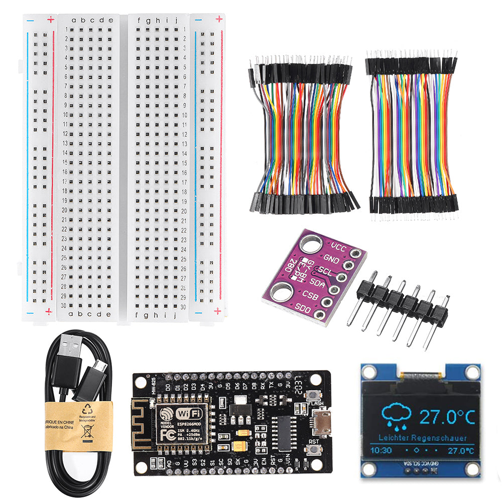 LinkMejor® WiFi Weather Station Kit 5V BMP280 Temperature Humidity Atmospheric Pressure Sensor + 0.96" OLED IIC LCD Display + Jumper Wire