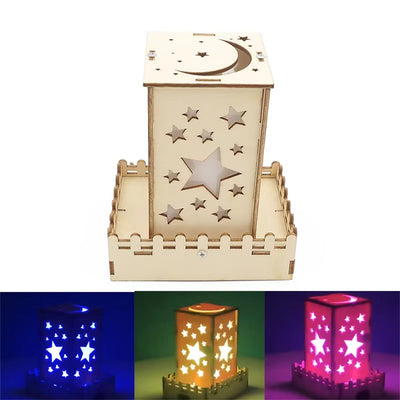 Wooden DIY Colorful Moon Star Lights Handmade Projection Lamp Educational Scientific Experiments Early Education Toys for Children