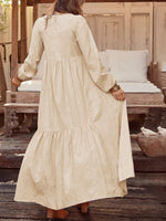 LinkMejor Plus Size Women Long Dress Solid Color V-neck Long Sleeve Causal Maxi Dress