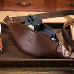 LinkMejor Genuine Leather Men's Belt Bag Crazy Horse Leather Casual Crossbody Bag Classic Retro Chest Bag Outdoor Storage Mountaineering Mobile Phone Bag Waist Bag
