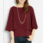 LinkMejor Elegant Style Women's Blouse Round Neck Half Sleeve Double Layer Casual Shirt Fashion Pullover Top