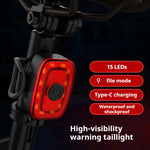 LinkMejor W05 Smart Bike Tail Light Type-C Rechargeable 9 Modes IPX5 Waterproof Bicycle Rear Light for MTB Road Helmet Backpack
