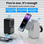 DH19 5-in-1 15W Wireless Magnetic Charger Come with bluetooth Speaker Night Light Function Fast Wireless Charging Station for Smart Phone for iPhone 17 17Pro 16 15 14 Pro Max for Huawei Pura 80 Ultra for XIAOMi for Apple Watch for Airpods