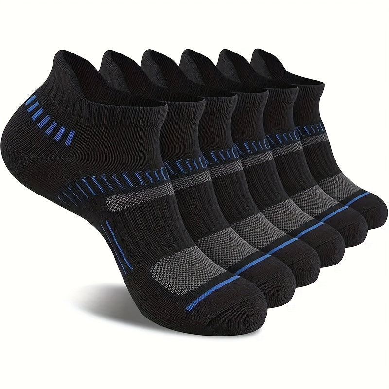 6 Pairs Men's Cotton Sports Ankle Socks Anti Odor Sweat Absorbent Breathable Outdoor Cycling Travel Athletic Short Socks Comfortable