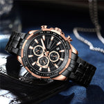 LinkMejor Business Men's Watches Fashion Luxury Stainless Steel Quartz Watches Waterproof Chronograph Multifunctional Watches