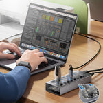 LinkMejor AT2U3 7-in-1 5Gbps USB 3.0 Hub Docking Station with Independent Power Switch 7xUSB-A Splitter Adapter for Macbook Mobile Phone Tablets
