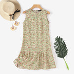 LinkMejor Women Floral Print Party Dress with Mermaid Hem and Ruffle Hem, Fashion Sleeveless Loose Fit Midi Dress Plus Size