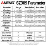 LinkMejor SZ309 SZ309pro Digital Multimeter AC DC Voltage Current Tester 600V 10A Resistance Capacitance Frequency Measurement Backlit Display Portable