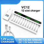 Battery Charger 12 Slot 1.2V AA /AAA NiMH Rechargeable Batteries with LCD Display EU Plug USB Type-C Multi Protection