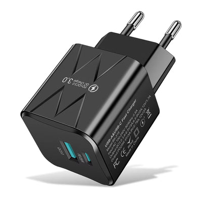 BK-315 PD25W 2-Port USB PD Charger USB-A+USB-C PD QC3.0 Fast Charging Wall Charger Adapter EU Plug for iPhone 16 16 Pro 15 Pro Max 14 13 for Huawei Mate 70 Pro for Xiaomi 15pro