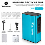 WEST BIKING Mini Electric Bike Pump 4-in-1 Click Valve,  120PSI Portable Air Compressor,  Auto-stop & LED Display, MTB Road Tire Inflation