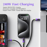 Hagibis SX04S 240W Magnetic USB-C to USB-C Cable with LED Display PD3.1 Fast Charging Data Transmission Copper Core Line 1M/2M Long for iPhone 16 16 Pro 15 15 Plus for Huawei Mate XT for Xiaomi 15pro for Samsung Galaxy Z Flip6