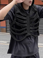 INCERUN Men Vests Skeleton Rib Deconstructed Design Hooded Sleeveless Streetwear Male Waistcoats Fashion Casual Vests Men S-5XL