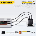 [GaN Tech] ESSAGER ES-CD60 65W 2-Port USB PD Charger with USB-C Retractable Cable+USB-A+USB-C PD3.0 QC4.0 PPS Fast Charging Wall Charger Adapter EU Plug for iPhone 17 17Pro 16 Pro Max 15 14 for Xiaomi 17pro for SAMSUNG for OPPO