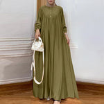 LinkMejor Women Abaya Casual Maxi A-Line Sundress Kaftans Lantern Sleeve O-Neck Plain Dress