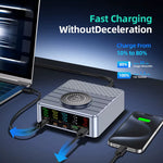 [GaN Tech] LinkMejor WLX-F2 260W 5-Port USB PD Charger with 15W Wireless Charger Pad 2USB-A+3USB-C Fast Charging Desktop Charging Station EU Plug for iPhone 16 16 Pro 15 14 13 Pro Max