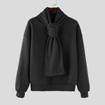 LinkMejor Mens Solid Color Scarf Neck Pullover Hoodie Fashion Men Long Sleeve Top Clothing Comfortable