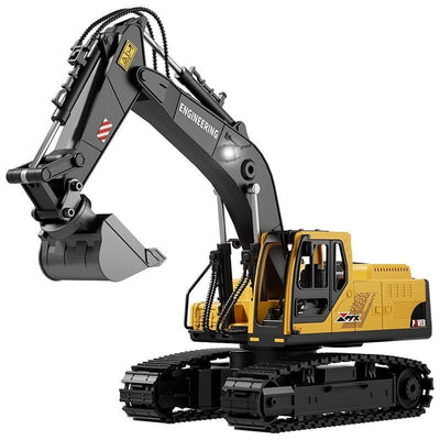 LinkMejor Z6833YG RTR 2.4G 14CH Alloy RC Car Excavator 3-in-1 Bucket/Claw/Drill Construction Truck LED Light Sound 680°Rotating Engineering Vehicles Toys Models Collection Gift For Boys