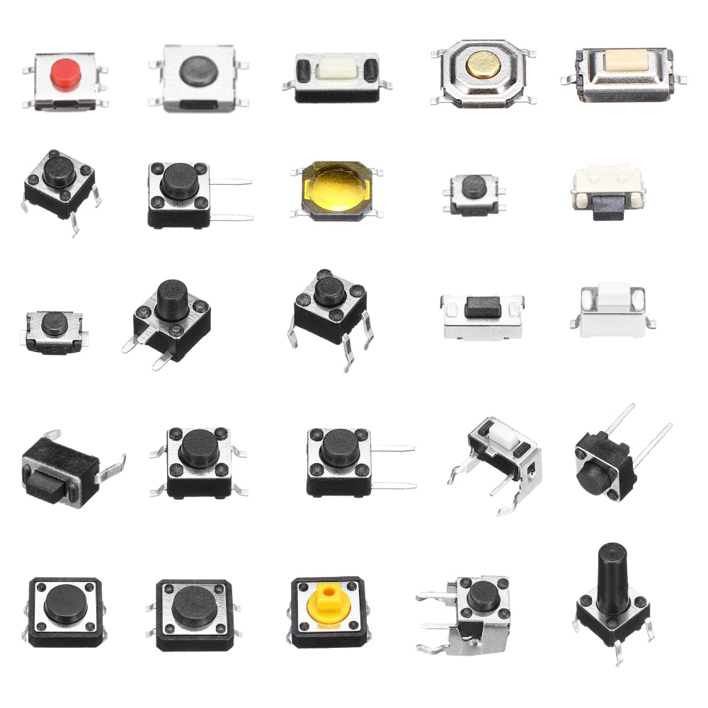 250pcs 25Values Micro Switch Assorted Push Button Tact Switches Reset  Mini Leaf Switch SMD DIP 2*4 3*6 4*4 6*6 Diy Kit + Box