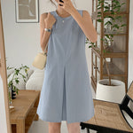 LinkMejor Women Crew Neck Sundress Knee Dresses Oversized Sleeveless Casual Solid Loose Midi Dresses