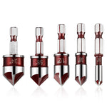 5Pcs Drill Bit Set Premium Countersink Drill Bit with 82-Degree 5 Flutes Quick-Change Hex Shank 1/4 Inch to 3/4 Inch Size for Wood Metal Plastic