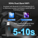 LinkMejor Wireless Carplay Android Auto 2In1 Smart Dongle Adapter 5GWIFI BT5.2 For 99% OEM Car Comes With USB & TYPE-C Interfaces