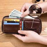 LinkMejor Men Genuine Leather Wallets Multifunction Bifold Zipper Wallets RFID Anti-magnetic Multi-card Slot Card Holder Coin Purse