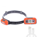 Outdoor Intelligent Sensing Headlight USB Charging Strong Bald Headlight LED Night Fishing Portable Night Running Light
