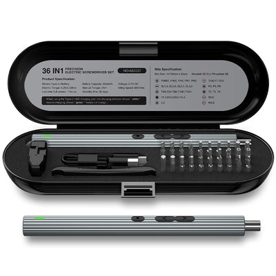 36 in 1 High-Speed Electric Screwdriver Set with 36 Bits 200RPM Motor Dual-Mode Operation Energy-Efficient 350mAh Battery Convenient Type-C Charge Illuminating LED Lights for Precision Repair Tasks
