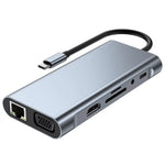Bakeey USB-C 11 in 1 Docking Station with 4K@30Hz 1080P VGA 100W PD Charging RJ45 100M SD/TF Card Reader 3.5mm Audio USB Hub