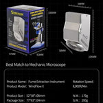 LinkMejor WindFlow X Exhaust Fan with LED Light 8000R/Min 52x58x106mm Portable Fume Extraction Tool for Microscopes Welding Phone PCB Repair