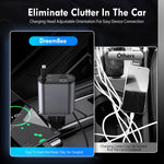 Retractable Car Charger 60W 4 in 1 Super Fast Charge Car Phone Charger Retractable Cables with 2 USB Ports Car Charger Adapter for iPhone 15/14/13/12 Pro Max