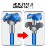 5pcs Woodworking Hole Opener Set Blue Carbide Adjustable Opener Drilling Wood Hinge Drill Bits Detachable Strong Back Plate 15-35mm