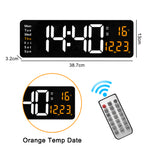 LinkMejor 16 Inch Digital Wall Clock Large LED Display with Remote Control / Automatic Brightness / Indoor Temperature / Date / Week / 12/24H For Home Office Classroom