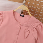 LinkMejor Womens Elegant Bowknot Decorate Puff Sleeve Blouses Temperament Button Shirts