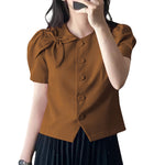 LinkMejor Womens Elegant Bowknot Decorate Puff Sleeve Blouses Temperament Button Shirts