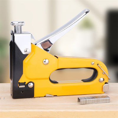 Heavy Duty Staple Gun 3 in 1 Adjustable Power Chrome Finish Aluminum Alloy Supports T Type N Type U Type Staples Ergonomic Grip Quick Load