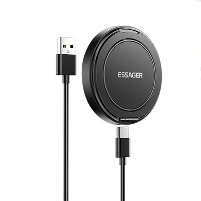 LinkMejor ES-WC18 15W Magnetic Wireless Charger Fast Wireless Charging Pad with 360° Rotary Stand for Smart Phones for iPhone 16 16 Pro 15 14 13 Pro Max for Xiaomi 15 Ultra for Huawei Pura X for Samsung Galaxy S25 Ultra