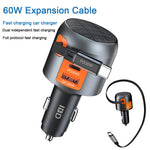 LinkMejor IBD358 1U2C 60W PD30w QC30W 3-in-1 USB Car Charger Retractable Cable Multi-Port  Fast Charging USB Type C Charger for Mobile Phone