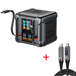 [GaN Tech] LinkMejor® BW-S35 300W 6 Ports USB PD Digital Display Charger with Retractable Cable 4USB-C+2USB-A QC PD Fast Charging Desktop Charging Station for iPhone 17 16 16 Pro 15 14 13 Pro Max for MacBook Pro for Airpods for Apple Watch