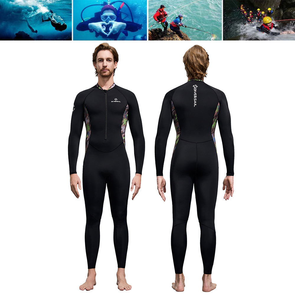 LinkMejor Men Full Body Dive Skins Wetsuit UPF50+ Sun Protection Quick-drying One-piece Long Sleeve Diving Top Pant Front Zip High Elastic Thin Snorkeling Clothes for Surfing Swimming