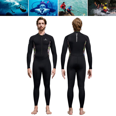LinkMejor Men Full Body Dive Skins Wetsuit UPF50+ Sun Protection Quick-drying One-piece Long Sleeve Diving Top Pant Front Zip High Elastic Thin Snorkeling Clothes for Surfing Swimming